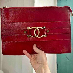 Pratesi Firenze Italian Leather Lg Red Clutch Purse